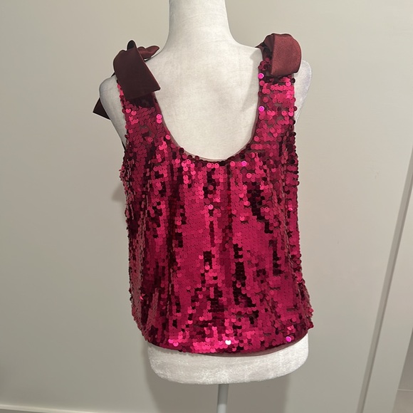 NWT Anthropologie Petite Maeve Sequin Tie Shoulder Top Sz LP - Picture 7 of 11